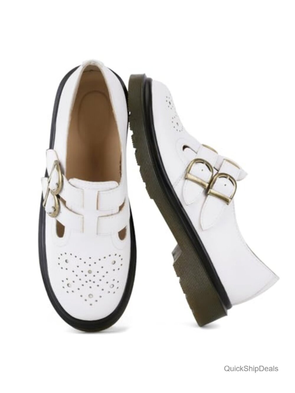 Chunky Mary Jane Platform Shoes Women's Double Buckle T-Strap PU Heels